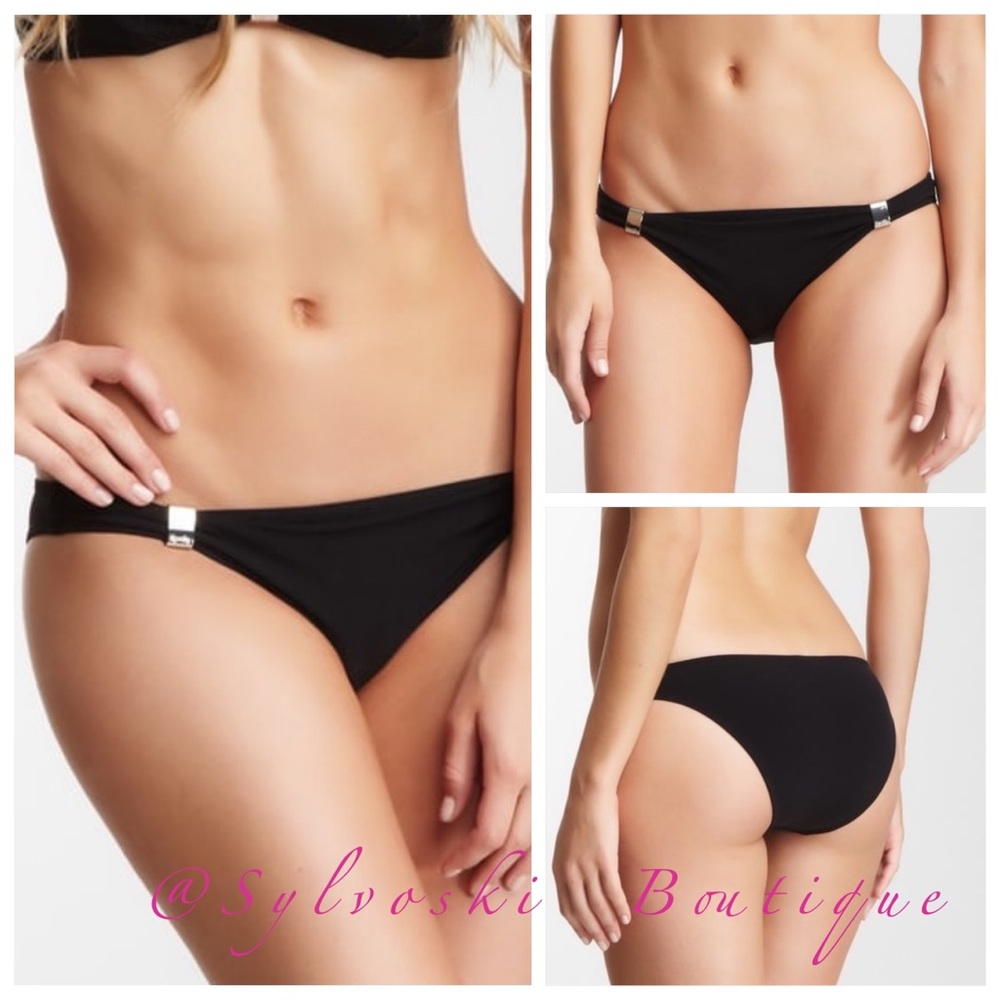 Classic black bikini bottom with accent clasp